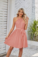 Halter Pleated Skirt Dress