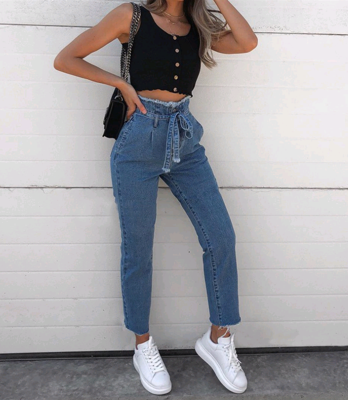 High Waist Belted Jeans