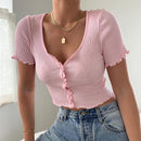 V Neck Ruffles Short Sleeve Top