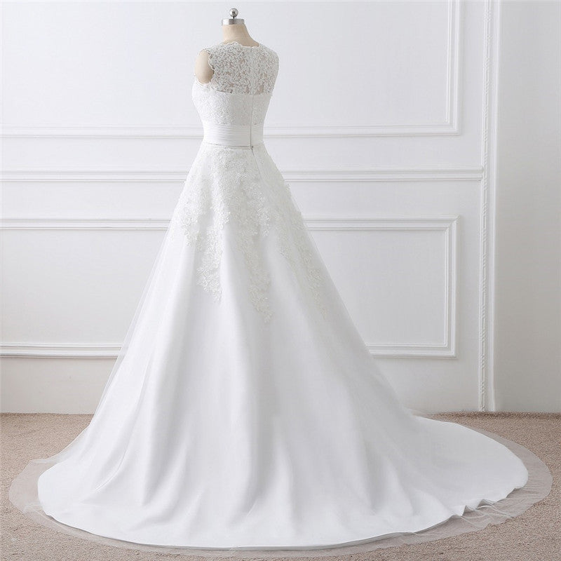 Round Neck Two-Piece White Wedding Dress