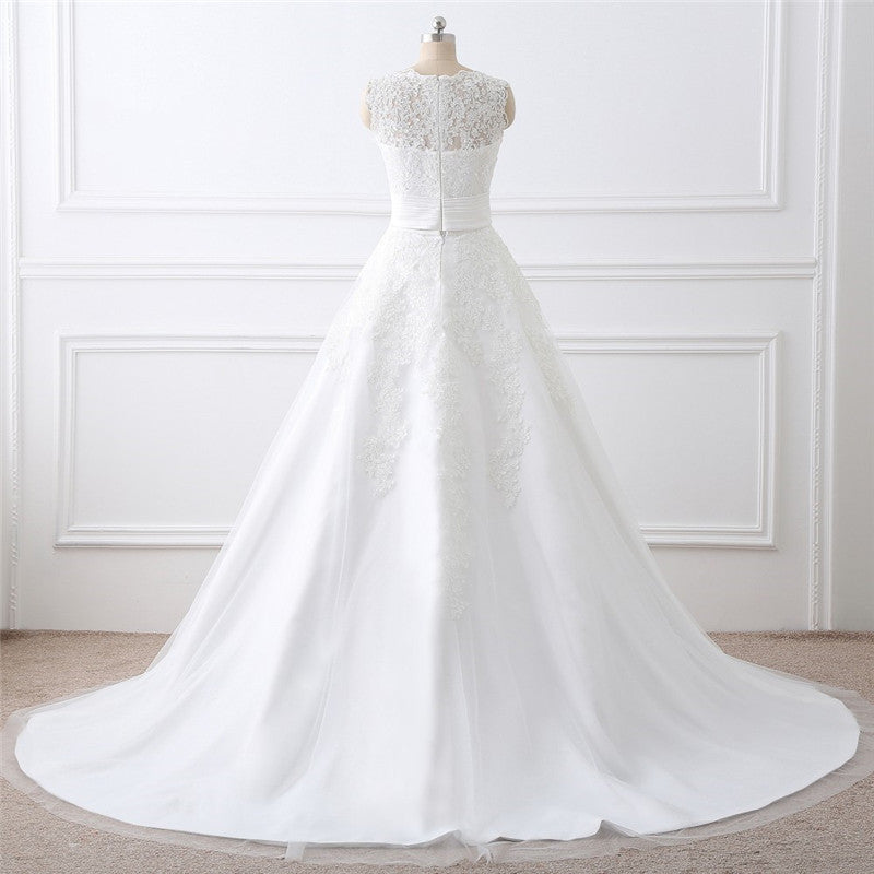 Round Neck Two-Piece White Wedding Dress