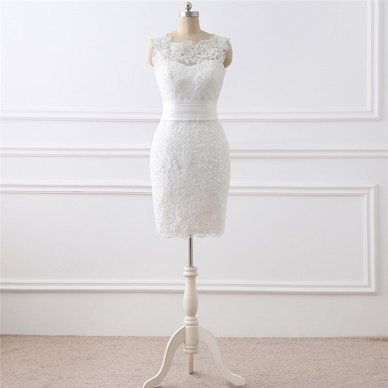 Round Neck Two-Piece White Wedding Dress