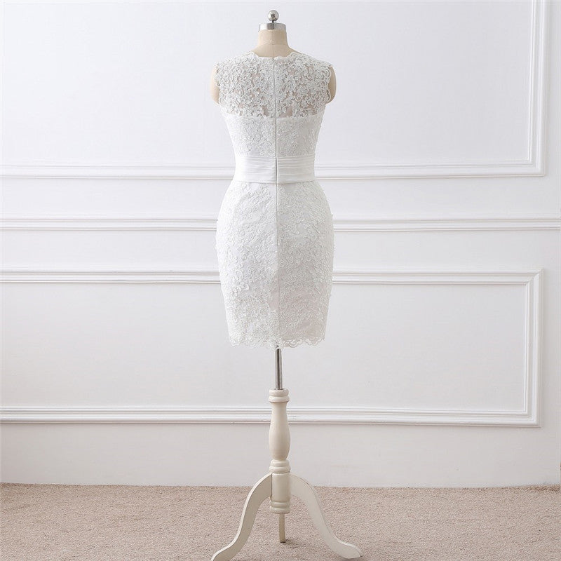 Round Neck Two-Piece White Wedding Dress