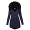 Women's Solid Colorfur Collar Hooded Mid-length Warm Cotton Coat