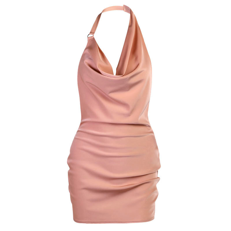 Satin V Neck Backless Sleeveless Party Dress