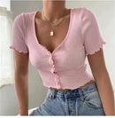 V Neck Ruffles Short Sleeve Top