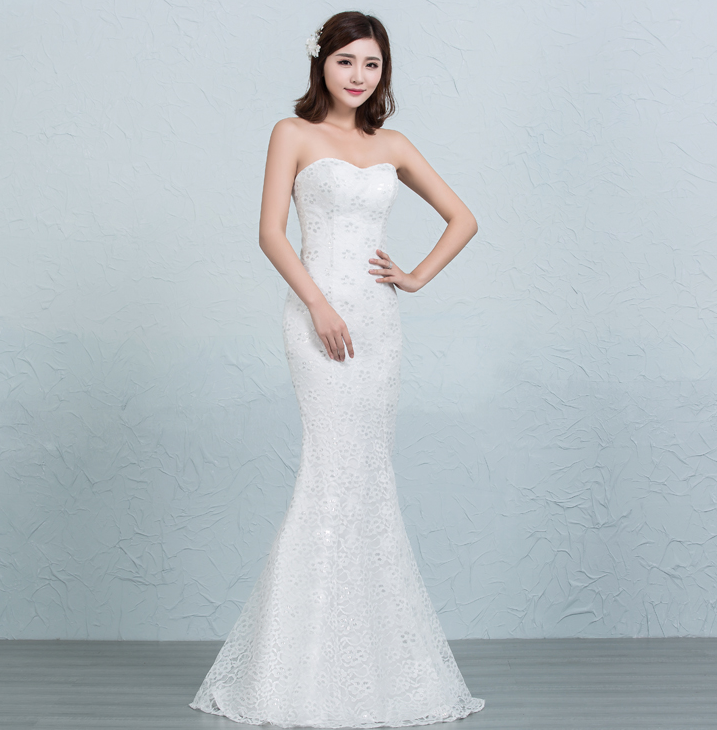 Sequined lace waist fishtail wedding dress