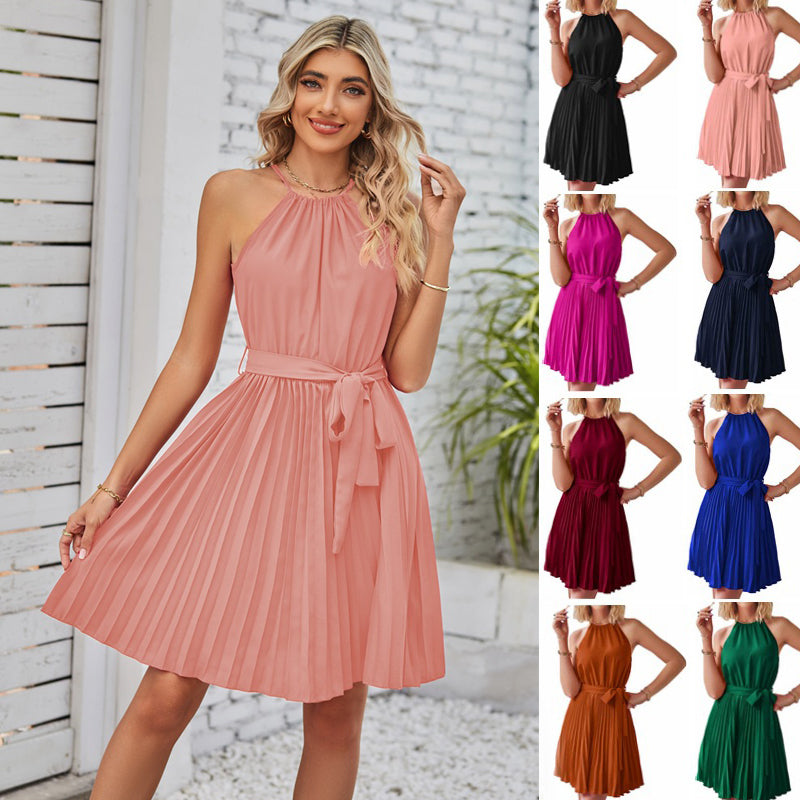 Halter Pleated Skirt Dress