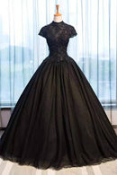 Vintage High Neck Black Wedding