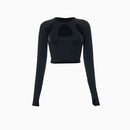 Round Neck Long Sleeve Cut Out Crop Tops