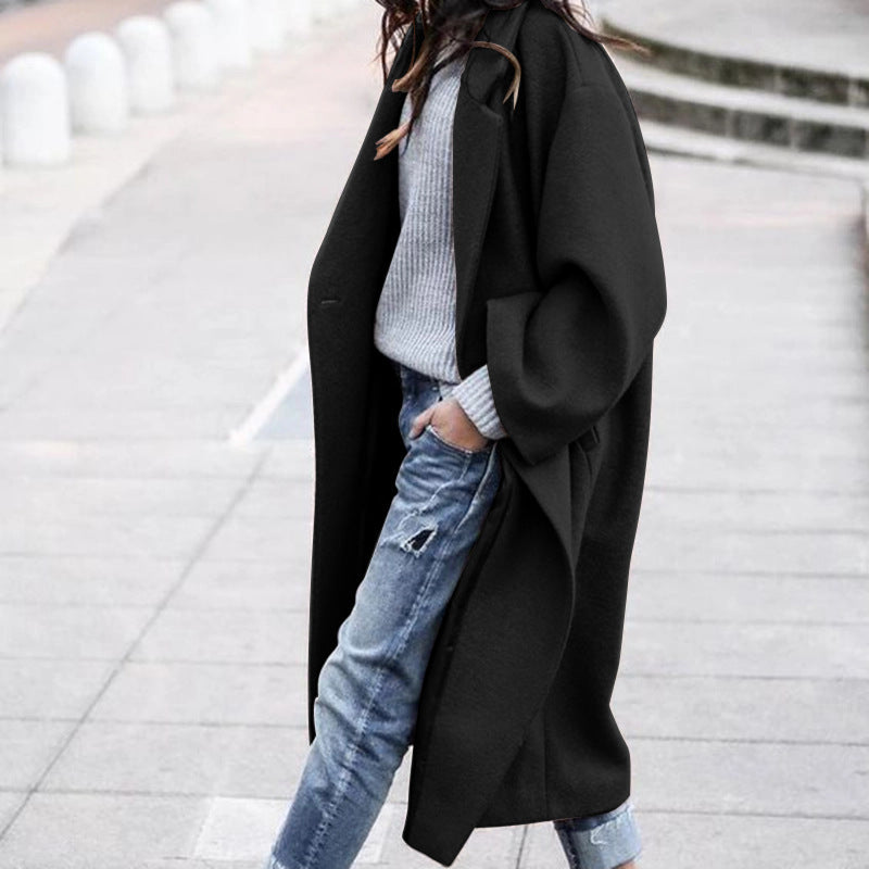 Lapel Woolen Long Coat