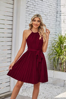 Halter Pleated Skirt Dress