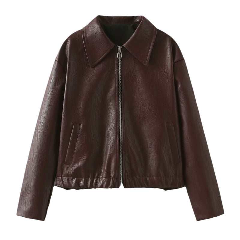 Lapel Zipper Jacket Leather Coat