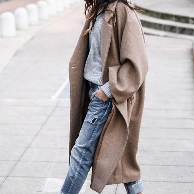 Lapel Woolen Long Coat