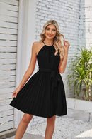 Halter Pleated Skirt Dress