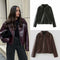 Lapel Zipper Jacket Leather Coat