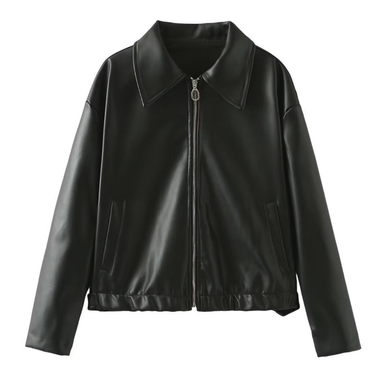 Lapel Zipper Jacket Leather Coat