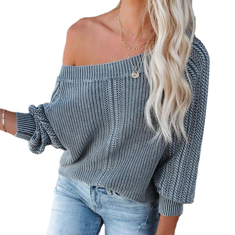 Loose V-neck Lantern Long Sleeve Sweater