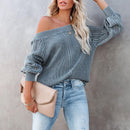 Loose V-neck Lantern Long Sleeve Sweater