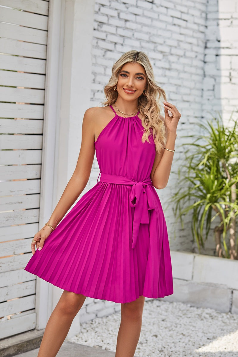 Halter Pleated Skirt Dress