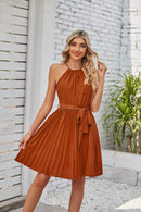 Halter Pleated Skirt Dress