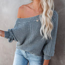 Loose V-neck Lantern Long Sleeve Sweater